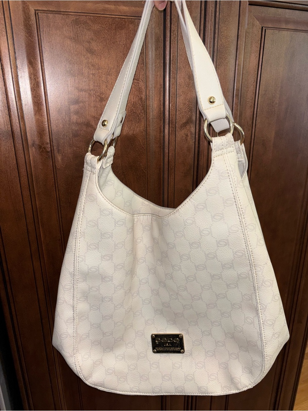 Y2K Bebe Logo Hobo White Gold Large Shoulder Bag